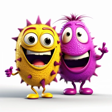 Pixar Clipart illustration cute friendly healthy in magenta and yellow and black on white background