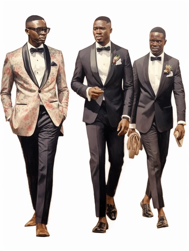full body watercolor African groom with groomsmen clipart, hd