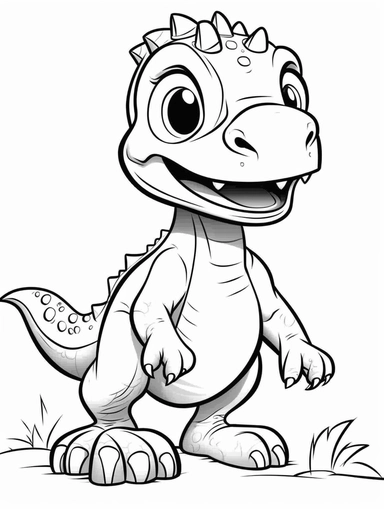 outline drawing of a friendly dinosaur, kids coloring book, basic shape, clipart, full body visible, black and white