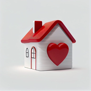 house with a heart clipart, help and care concept game style white background, 3D, plastic material render, high resolution, 8k illustration, vector , flat, minimalist, cute, elegant, simple, concept, design , high res , 8k, detail