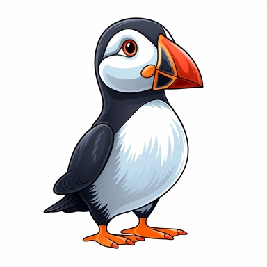 friendly cartoon puffin modern clipart vector, white background, no outline