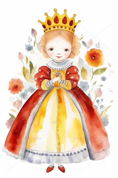 cute hand drawn watercolor clipart set on a white background featuring young queen Elizabeth I