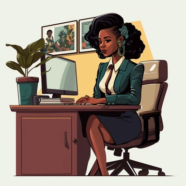 beautiful, young black woman, real estate agent sitting at her desk working clipart