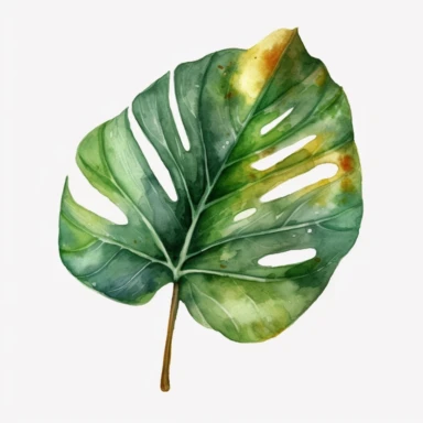 watercolor realistic jungle leaves single design clipart white background, 8k