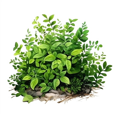 clipart, green lively bushes and scrubs, solid watercolor art style, ultra realism, pure white background
