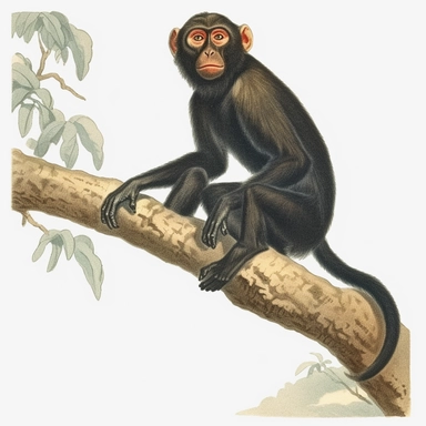 vintage 1920 Baboon on a tree branch Illustration,Postcard 1920s Illustration, Vintage, Colorful, Antique, Ephemera, Clipart, 8k, Isolated on white