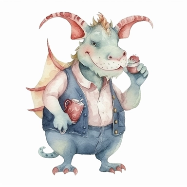 a cute WATERCOLOR daddy dragon, WATERCOLOR clipart, isolated white background 8k