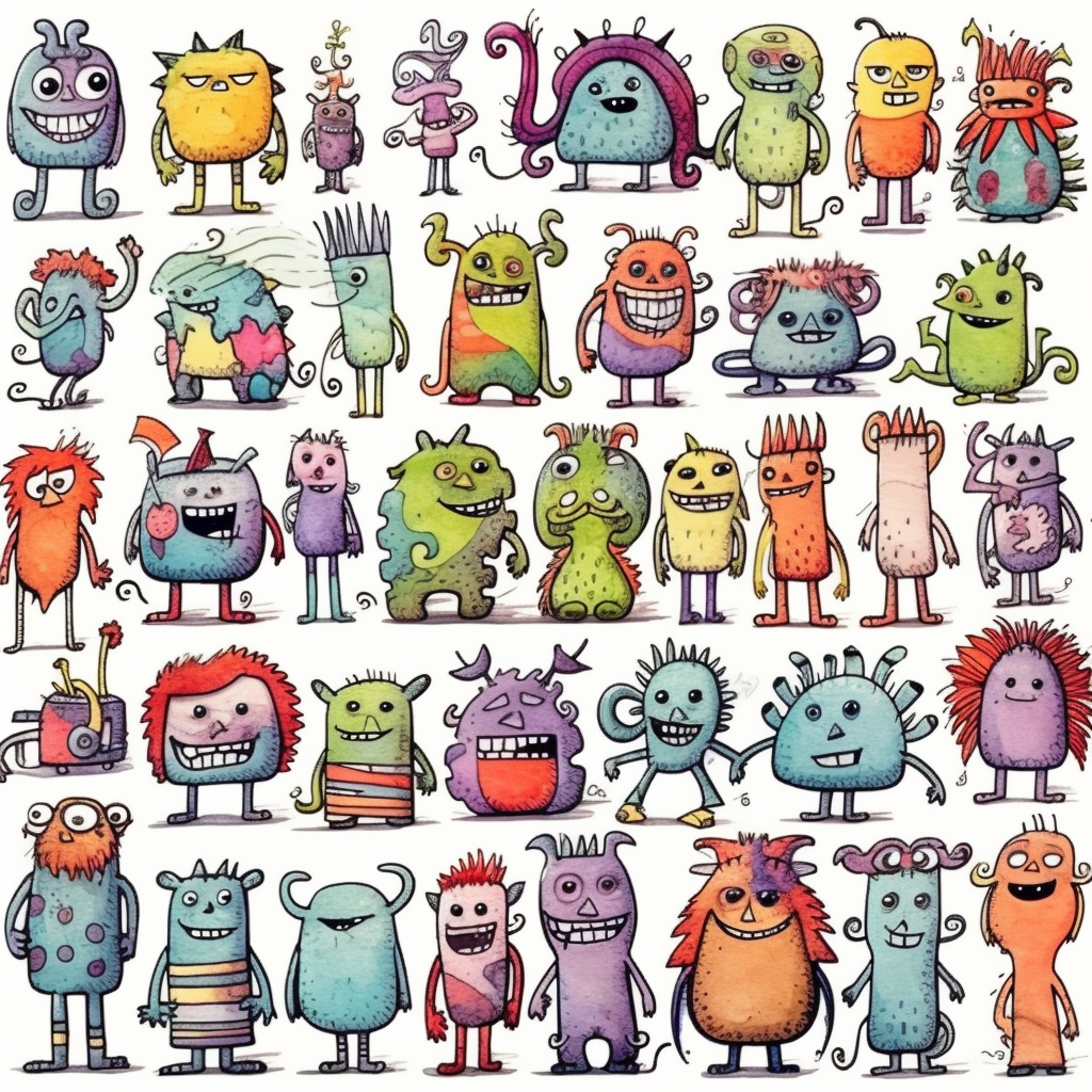 clipart , Doodle , bundle , Pixar whimsical girl monsters, spaced ...