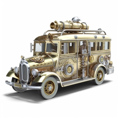 Modern ambulance, Steampunk style gears, High detail, metallic colors, isolated on a white background, clipart--s 800