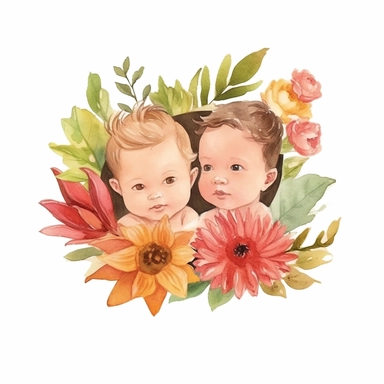 Compose an enchanting hand-drawn watercolor clip art image showcasing a family gift niche with birth flowers representing a family of three. Customize the image by selecting birth flowers for each family member: a March baby (Daffodil), a June baby (Rose), and a December baby (Poinsettia). Incorporate a warm and inviting color palette, evoking a sense of coziness and love within the artwork.