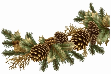 Christmas garland with pinecones, clipart style