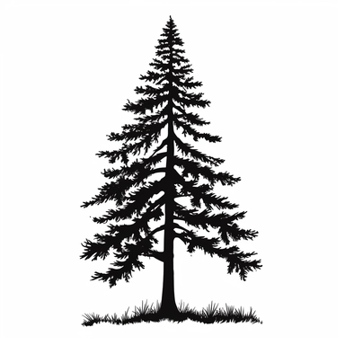 silhouette of fir tree clip art style black on plain white background clean bold lines
