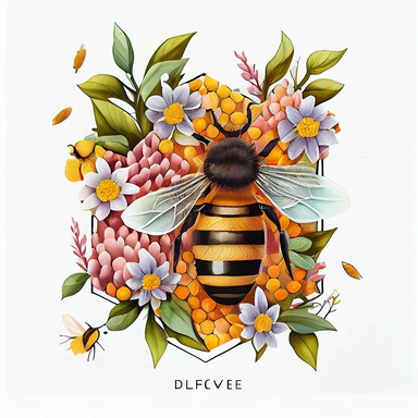 Div 5sides Bee Floral Flower Leaves Leaf Full Diamond Painting, hand draw Illustration clipart, 4K, extremely detailed, detail to every pixel