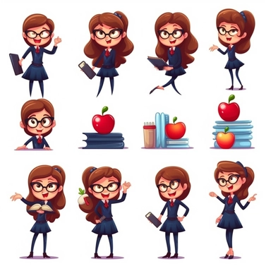 cartoon, set of cute teacher day clipart,adorable, highest resolution and on white background. solid edges and clear clipart