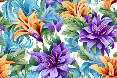 3D flora, flowers, Watercolor, vector, white background, clipart, Seamless patterns, repeating patterns design, flat illustration, outlined , Vector, 4K, Art station, digital print, highly detailed clean