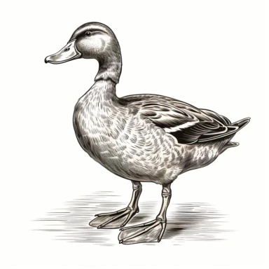 mallard duck, old school vintage illustration style, pen and ink, hand drawn, clipart, isolated on white background