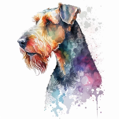 Generate an image of a Airedale Terrier dog Clipart in watercolor style on a white background