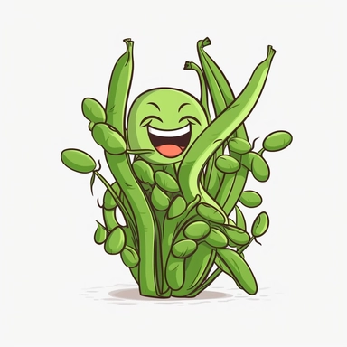 cute Green Beans, happy and smiling, bold line, clipart, sticker, white background, no shadow, 8k detail