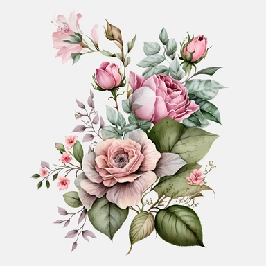 pink flowers watercolor illustration, handpainting, Greeting card Birthday Flowers Wish Rose, Hand-painted flowers transparent background PNG clipart, attention to detail,high quality, extremely detailed v 4, png on white background
