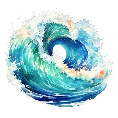 watercolor colorful clipart of a frothy ocean wave, hd, on white background
