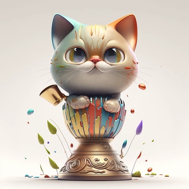 Cute pixar trophy cat, colourful illustration, high definition, 8k, very detailed, fine detail, sharp focus, illustration, white background, clipart