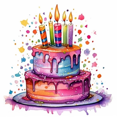 whimsical watercolor of an amzing magical birthday cake clip art