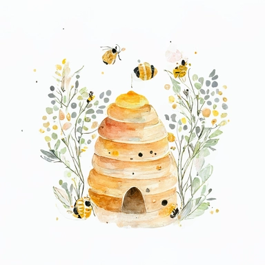 minimalist bee hive. Simple and cute. Watercolor clip art style. White background.