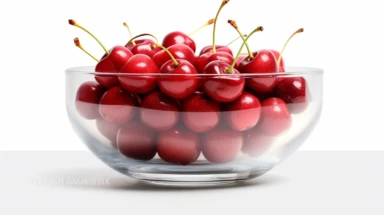 a bowl of luscious cherries on white background. Clipart photo-realistic, ultra sharp, simplicity, higher coherence, minimalism, ultra detailed, hyper realistic details, beautiful, modern, OC rendered, 32k uhd , insane details, intricate details, Photoshoot, Depth of Field, captured with Phase One XF IQ4 camera , 200 Mega Pixel lens,
