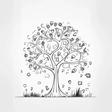 kids colouring book tree, black and white, white background, simple lines, style clipart ar 2:3