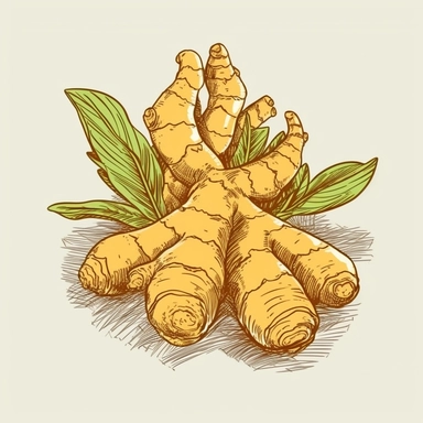 ginger herb, vector illustration, thick line art, cross hatch shading, white background, cartoon like clipart