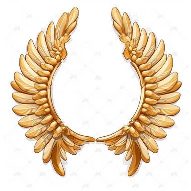 cartoon oval golden head ring and angel wings clipart, white background, hyper-detailed, vector, contour