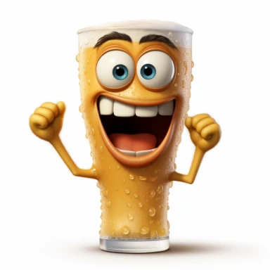 Pixar movie happy pint of beer, no human, no words, no logos. no hands, face expressions, ultra detailed, white background, clipart,