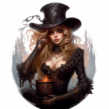 iron caouldron brewing witch's brew, in the style of charlie bowater, victorian era themes, wimmelbilder, rtx on, camille-pierre pambu bodo, dark and brown, gianni strino, clipart, white background