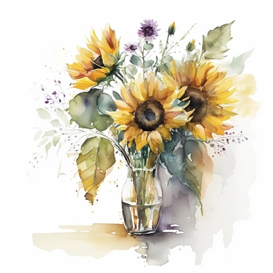 Journey into the realm of watercolor artistry and envision a radiant sunflower clipart floral bouquet adorning a vase. Against a backdrop of pure white, embrace the minimalist elegance that comes from the absence of captions or text. Allow the vibrant colors and delicate brushwork to speak for themselves, as you create a stunning masterpiece that captivates and inspires. These prompts offer different perspectives and themes to explore while highlighting the watercolor sunflower clipart floral bo