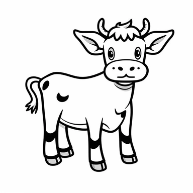 coloring page style cute cow Clipart, cartoon style, on white background, simple line art, line is crisp and clean