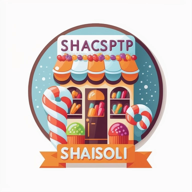 vector sticker design, Christmas Candy Shop clipart, white background, flat colors