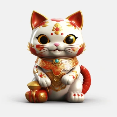 a realistic looking maneki neko cat, hyper-detailed, with ornamentation, cinematic, beautiful lightning, FKAA, TXAA, RTX on a white background as clipart