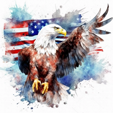 American flag, American, America Eagle, one nation under god, Clipart watercolor, architect, travel, no watermark, text, brush , 300 DPI , typography, shapes do not stick together, no text in the picture
