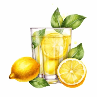 Lemon juice Watercolor Clipart, illustration style, on white background, detailed, hd