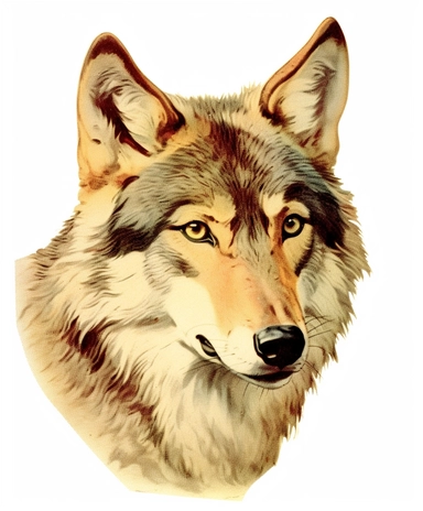 Vintage 1920 Portrait of wolf Head Illustration , Chromolithograph, Die Cut, 1920s Illustration, Vintage, Chromolithograph, Colorful, Antique, Ephemera, Clipart, 8k, Isolated on white