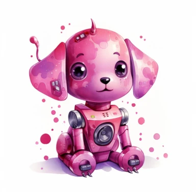 watercolor kawaii pink robot dog clipart on a white background