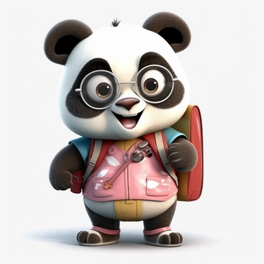 cute panda, teacher, happy and smiling, clipart, white background, no shadow