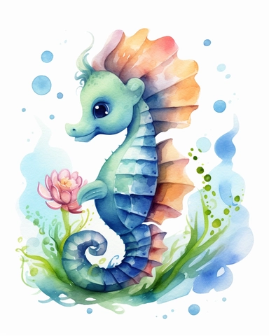 watercolor cute baby seahorse clipart high quality