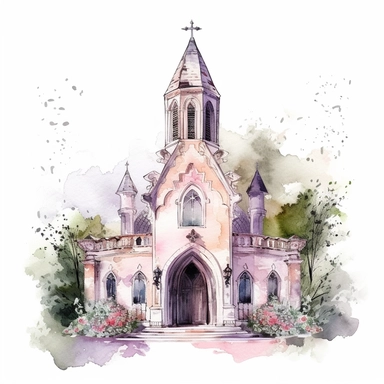 Beautiful church wedding pastel , clipart, hand painting watercolor, watercolor paper textute