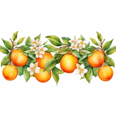 A banner design of Watercolor Oranges, , Hand-painted clip art, Botanical, Digital files, Orange Branches Blossom, clipart images