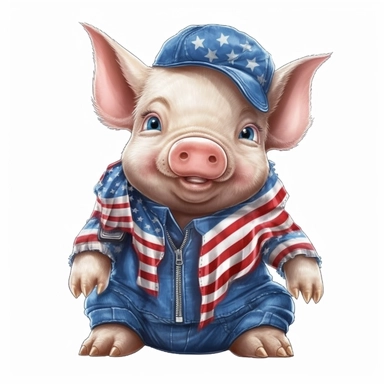 Cute patriotic pig clipart Sublimation Clipart, Cartoon, hyper realistic, intricate detail, illustration style, high solution, on the white background