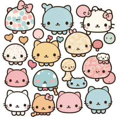 cute Sanrio style images clear background png clipart set of icons super cute