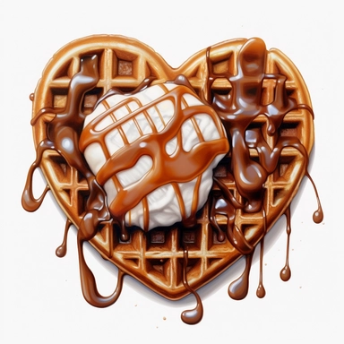 incredible detailed acrylic art, top view of heart shaped Viennese waffles with chocolate glaze clipart, hyperrealism, clear picture in high resolution, highlights , white background, appetizing, clear and contrast image, reflections, very detailed drawing,, menu illustration, realism, high quality, lighting like in a photo studio, advertising, hd