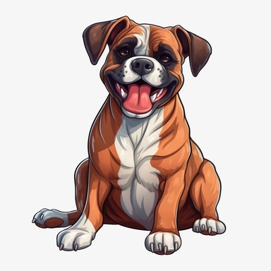 cute Dog Boxer, happy and smiling, bold line, clipart, sticker, white background, no shadow, 8k detail