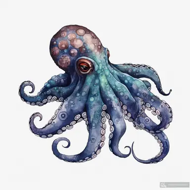 watercolor, Octopus - Octopuses have eight long, flexible tentacles that they use to catch prey and move around. They also have large, bulbous heads and large eyes. commission for, vividly bold designs png Full body realistic cartoon in 32K UHD cute. 15 cm thick outline. Black color. There was no shadow on the ground. 8k with realistic watercolors and detailed illustrations. PNG clipart, transparent white background